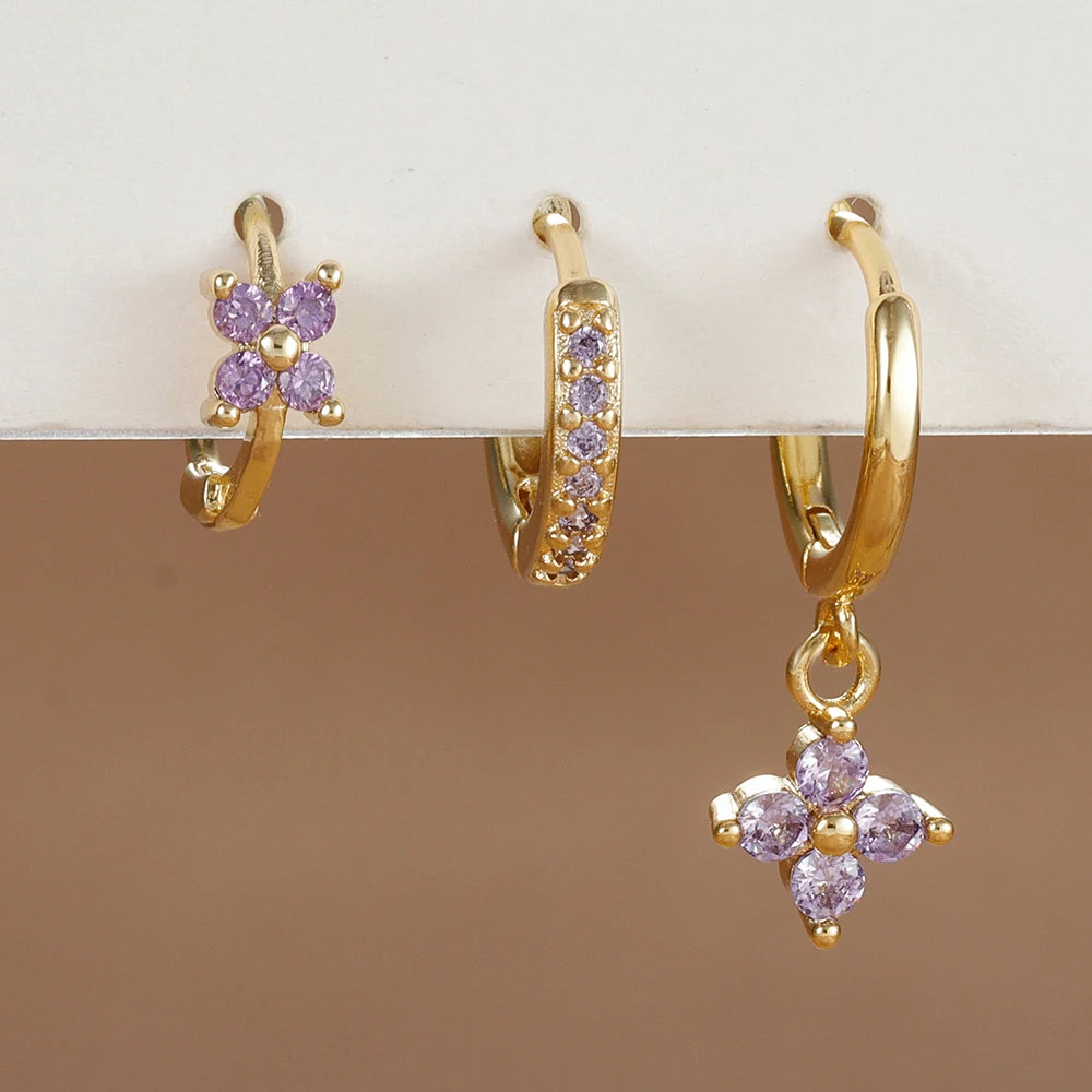 3PCS Stainless Steel Flower Drop Earrings Set
