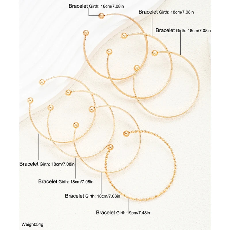 7PCS Punk Gold Color Bracelet Set