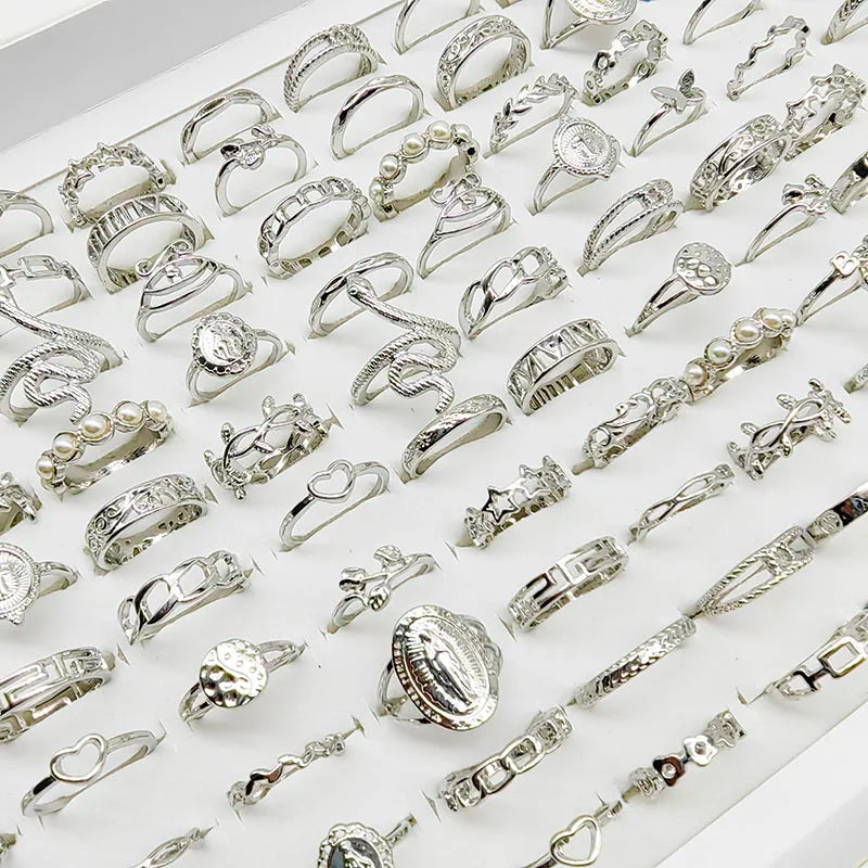 30pcs Silver Color Pearl Mix Rings Set – Snake