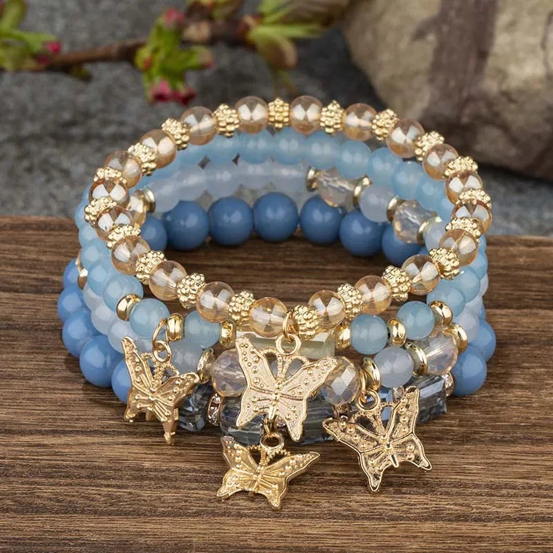 4PCS Butterfly Beaded Bracelet Set