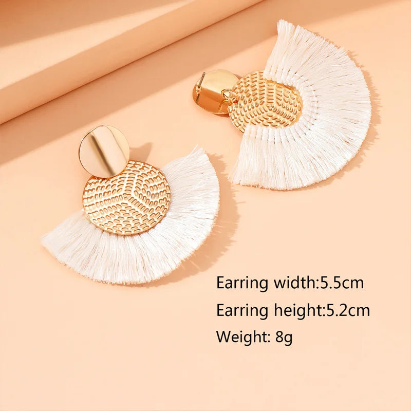 Bohemian White Tassel Fringe Dangle Earrings
