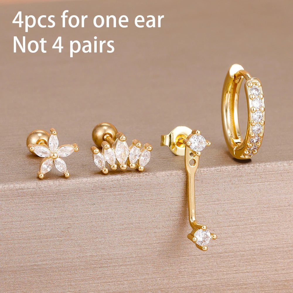 4PCS Stainless Steel Huggie Hoop Earrings Set