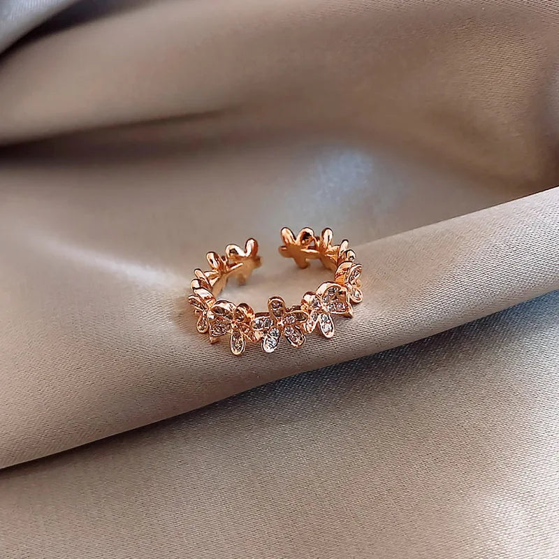 Luxury Zircon Flower Open Ring – Cubic Zirconia Rose/Tulip