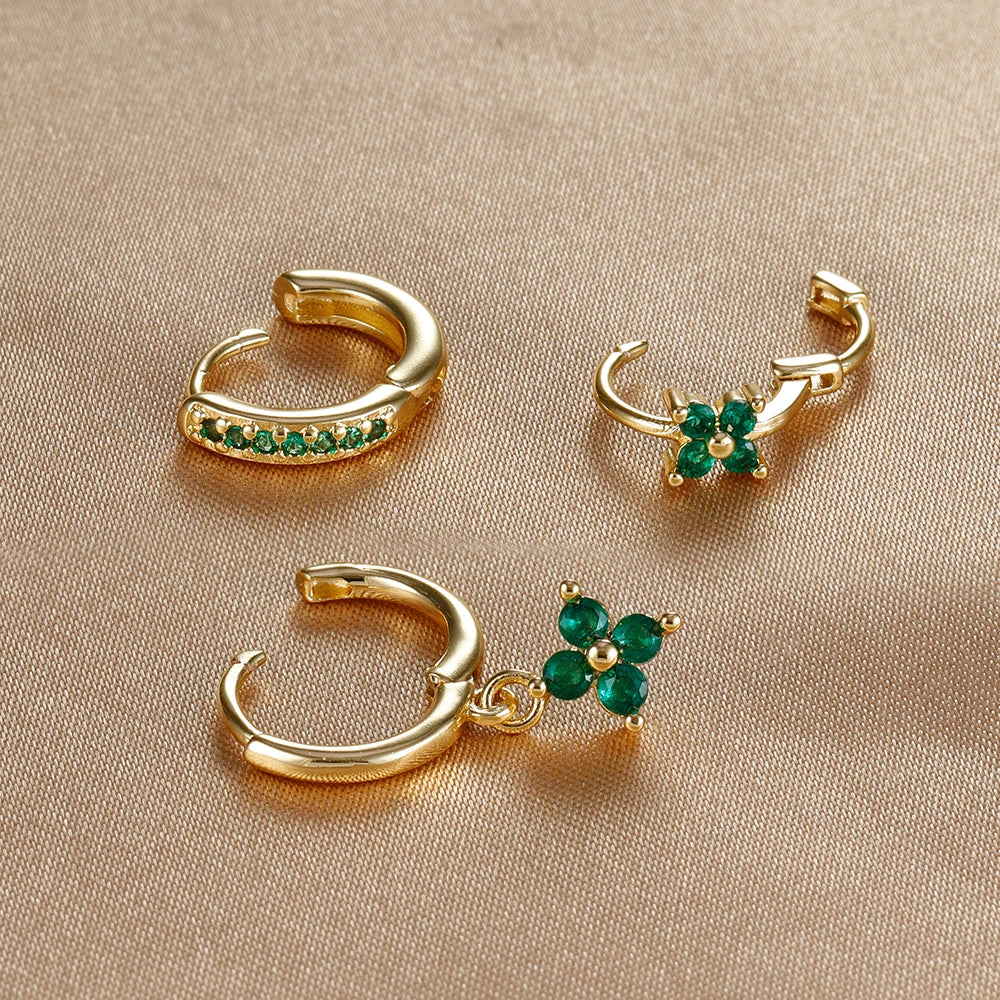 3PCS Stainless Steel Flower Drop Earrings Set