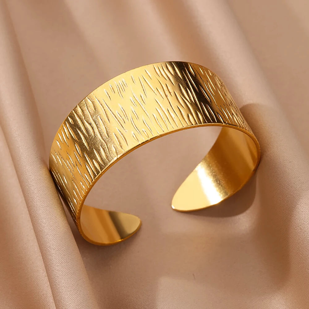 Luxury Gold Stainless Steel Wide Flower Cuff Bangle Bracelet