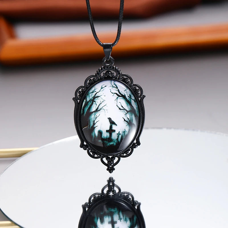 Gothic Vampire Cameo Pendant Choker – Velvet Necklace