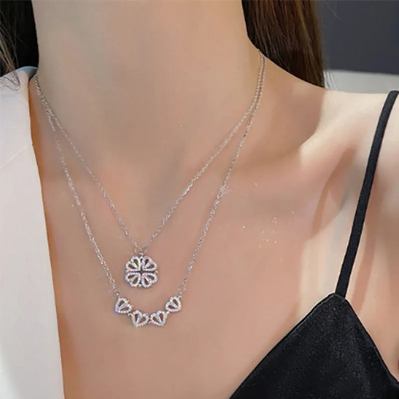 Heart Four Leaf Clover Pendant Necklace