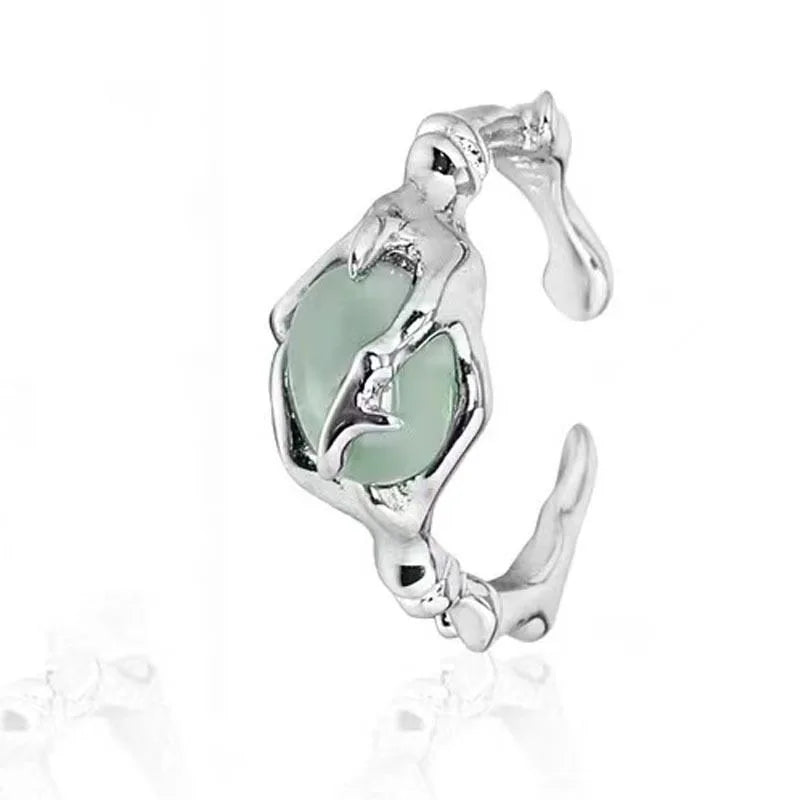925 Silver Plated Jade Bamboo Ring