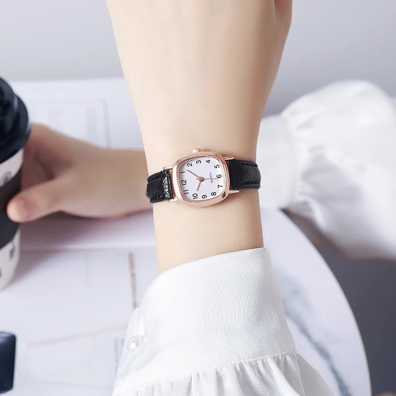 Women’s Fashion Arabic Dial Quartz Watch – Leather Band Wristwatch