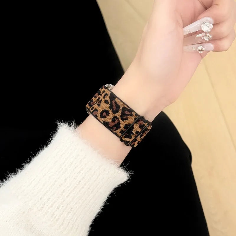 Fashion Leopard Nylon Strap for Apple Watch 38mm–49mm
