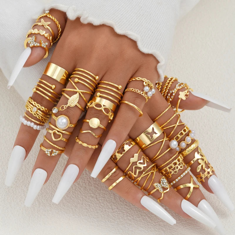 Vintage Gold Rings Set – 58PCS