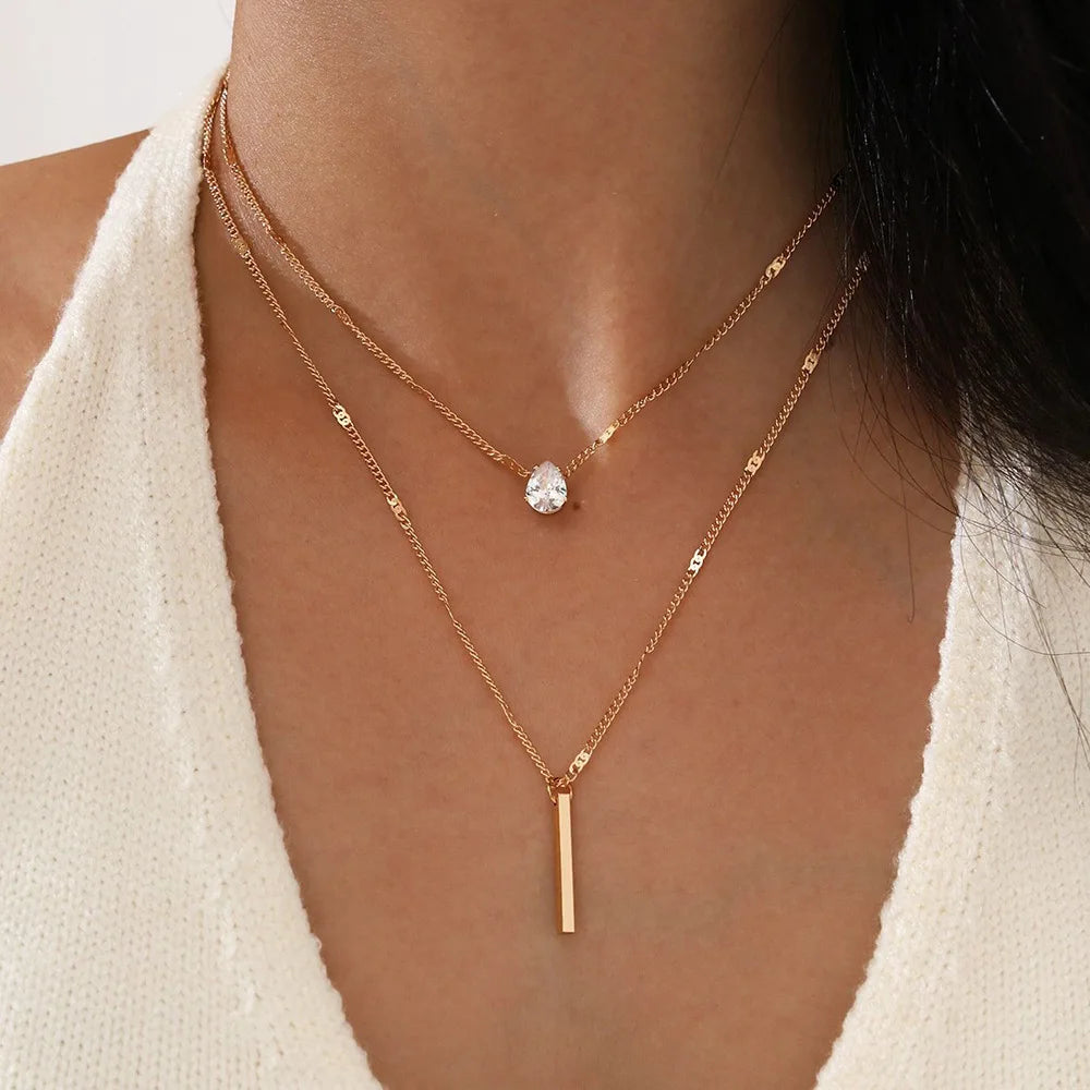 Trendy Zircon Pendant Necklace – Multilayer Chain