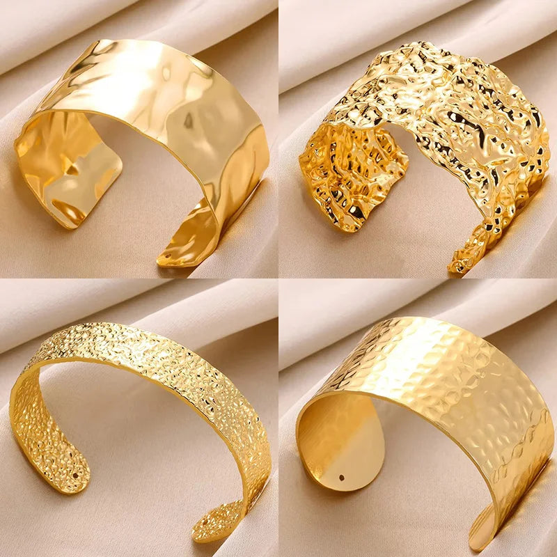 Exquisite Classic Bump Pattern Open Cuff Bracelet – Gold Stainless Steel