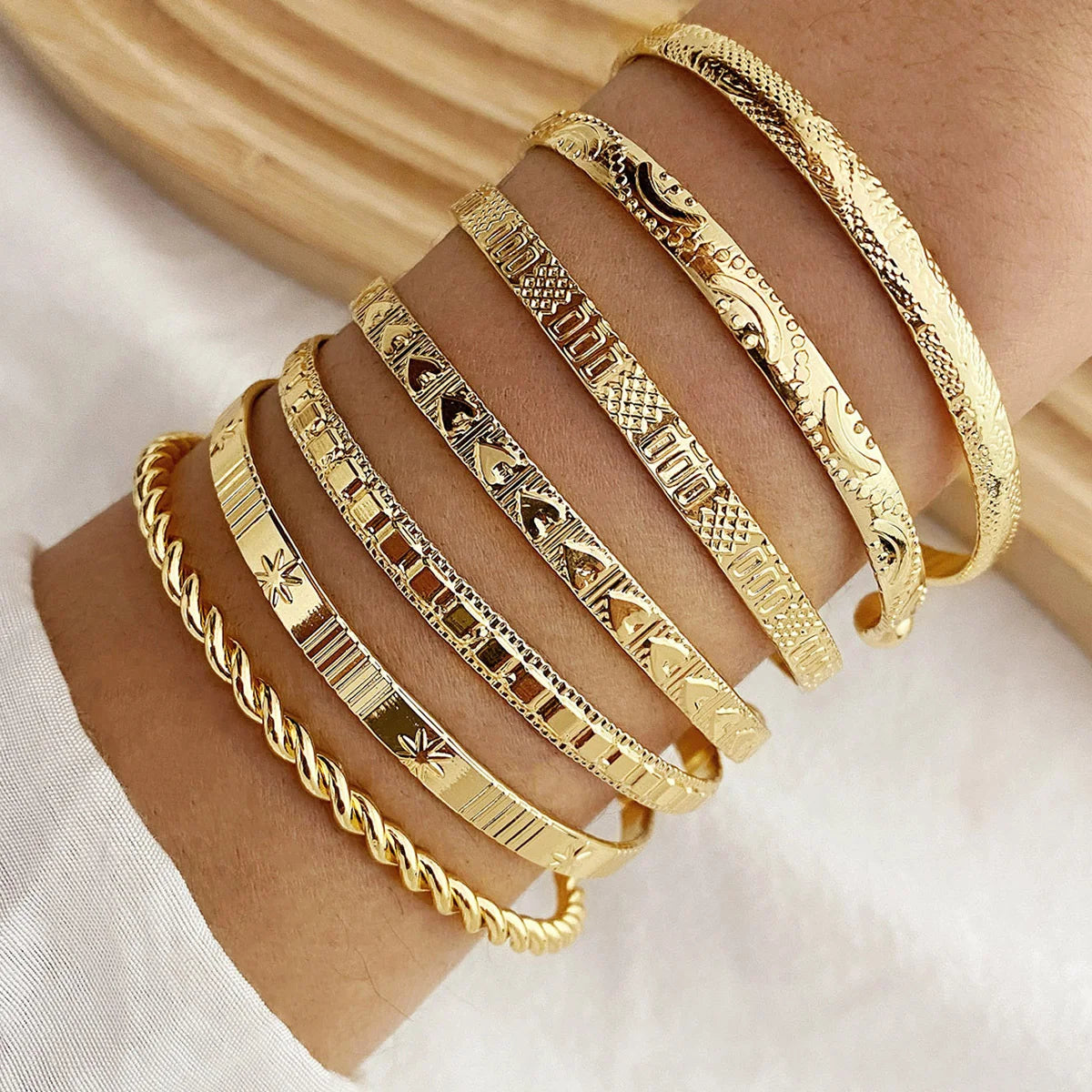 7PCS Punk Gold Color Bracelet Set