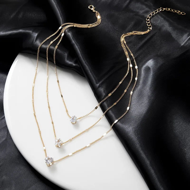Trendy Zircon Pendant Necklace – Multilayer Chain