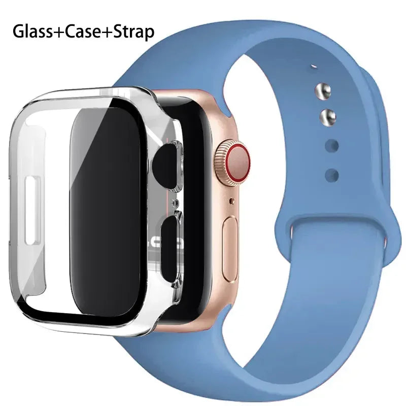 Glass + Case + Silicone Strap Set for Apple Watch 38mm–45mm