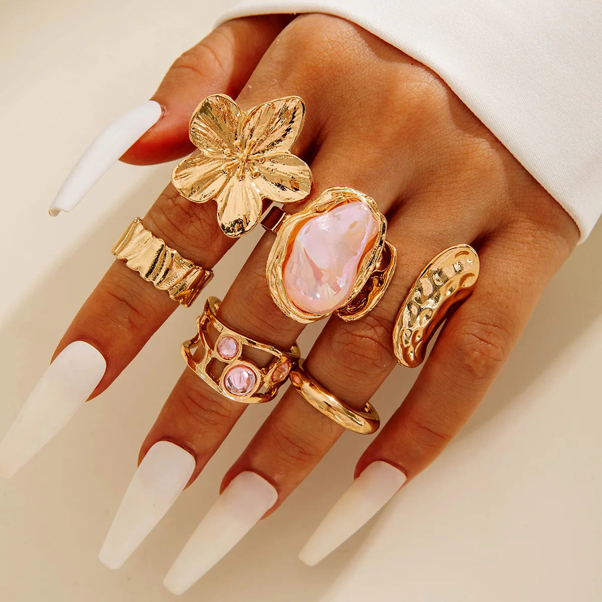 Luxury Pearl Open Ring Set – Gold Jewelry