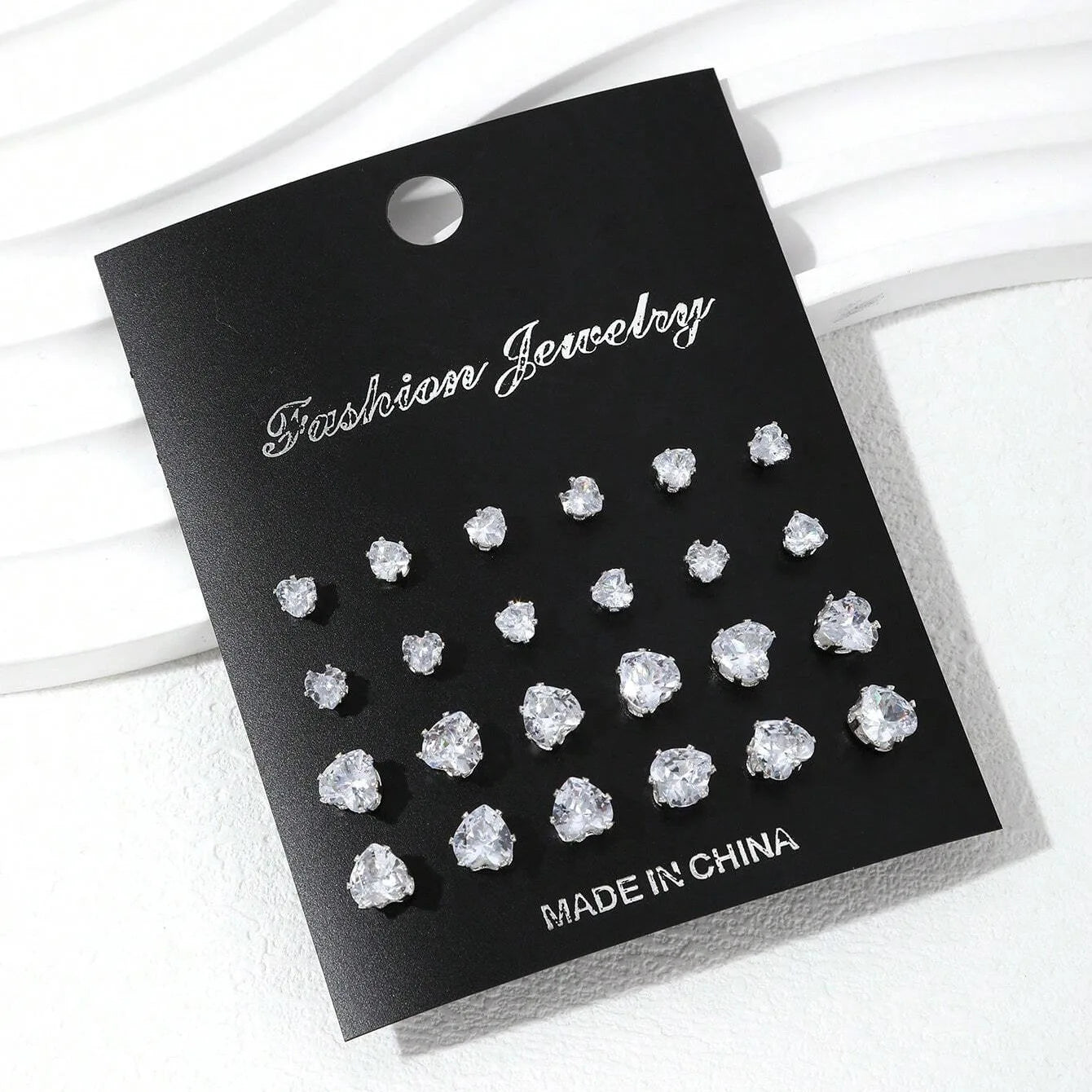 12 Pairs Zircon Zirconia Stud Earrings Set
