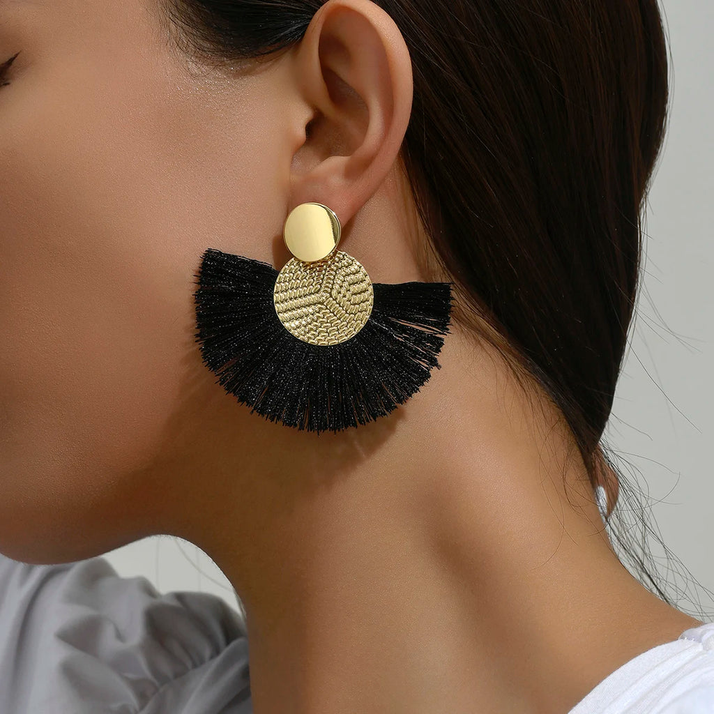 Bohemian White Tassel Fringe Dangle Earrings