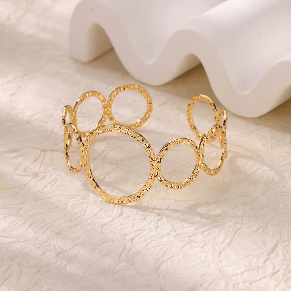 Luxury Gold Stainless Steel Wide Flower Cuff Bangle Bracelet