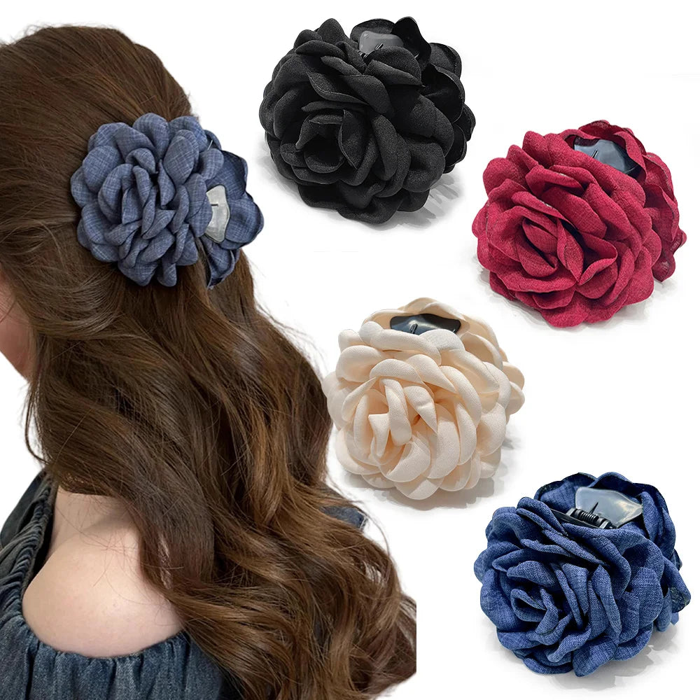 16 Colors Cotton Fabric Rose Flower Hair Claw Clips