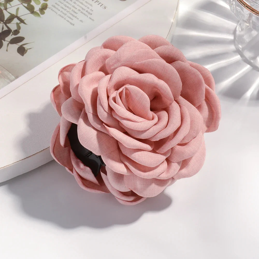 16 Colors Cotton Fabric Rose Flower Hair Claw Clips