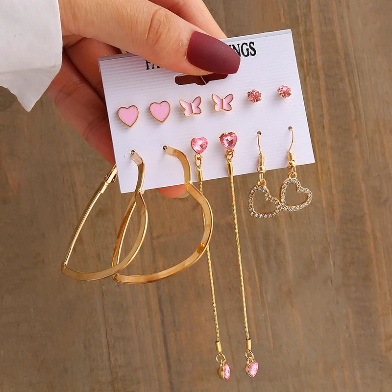 Gold Vintage Geometric Pearl Earrings Set