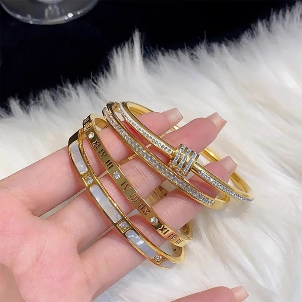 Sparkling Zirconia Stainless Steel Bracelet Set
