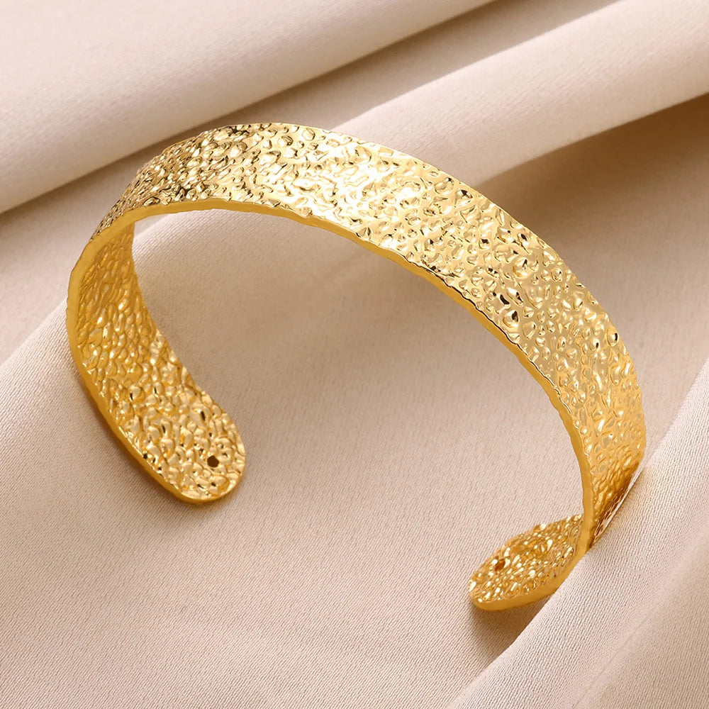 Luxury Gold Stainless Steel Wide Flower Cuff Bangle Bracelet