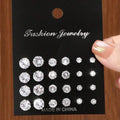 12 Pairs Zircon Zirconia Stud Earrings Set
