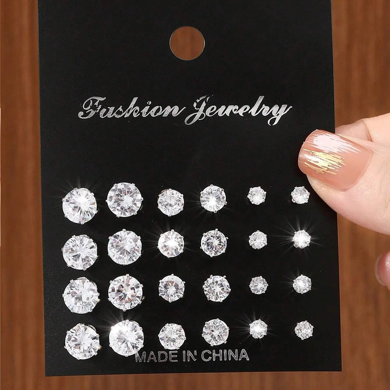 12 Pairs Zircon Zirconia Stud Earrings Set