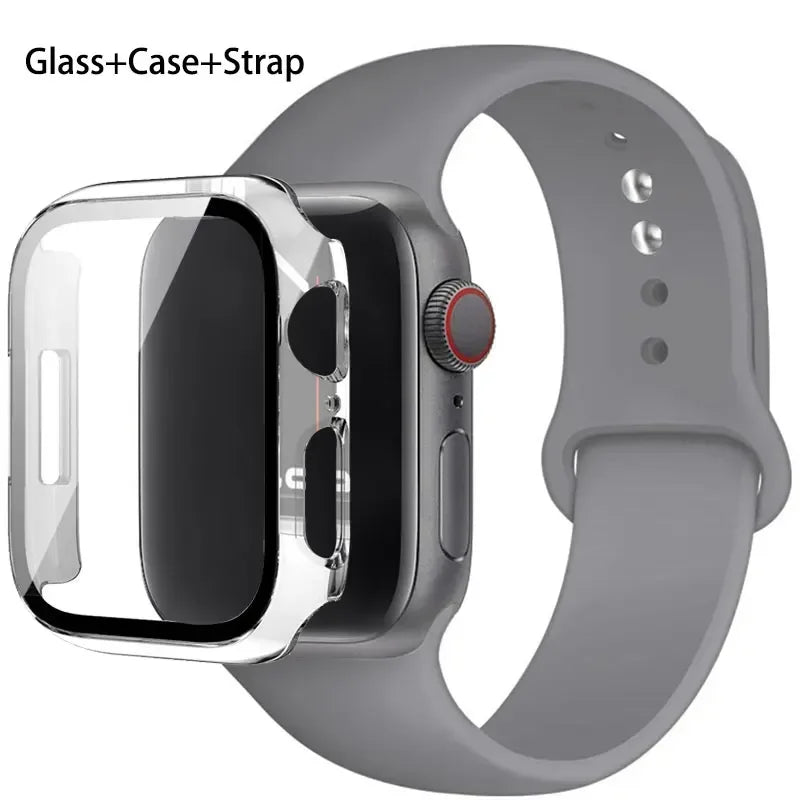 Glass + Case + Silicone Strap Set for Apple Watch 38mm–45mm