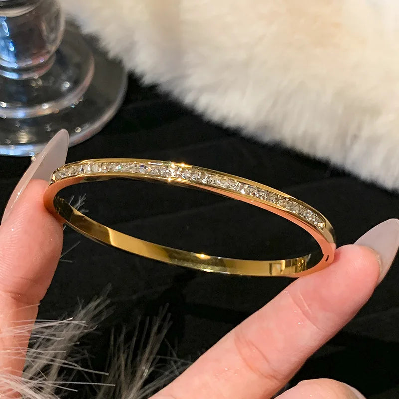 Gold Stainless Steel Titanium Roman Bangle Bracelet