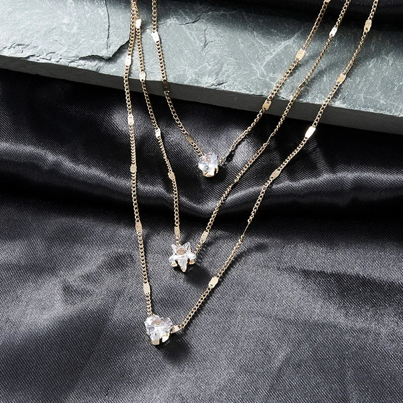 Trendy Zircon Pendant Necklace – Multilayer Chain
