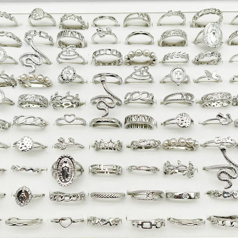 30pcs Silver Color Pearl Mix Rings Set – Snake