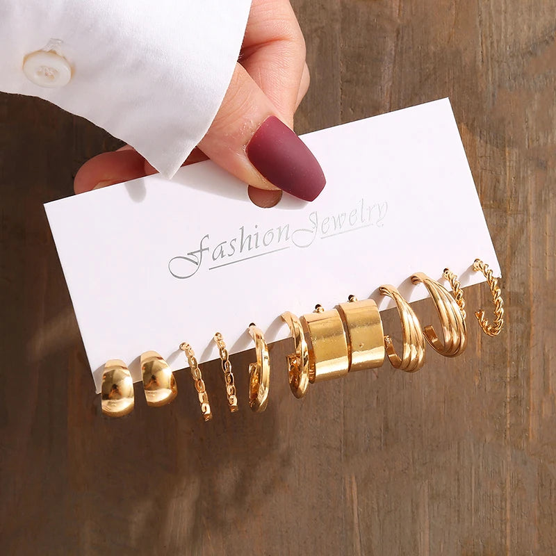Gold Vintage Geometric Pearl Earrings Set