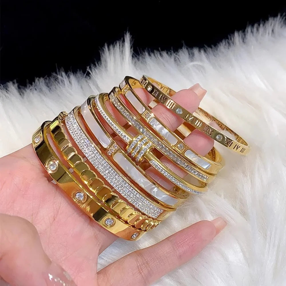 Sparkling Zirconia Stainless Steel Bracelet Set
