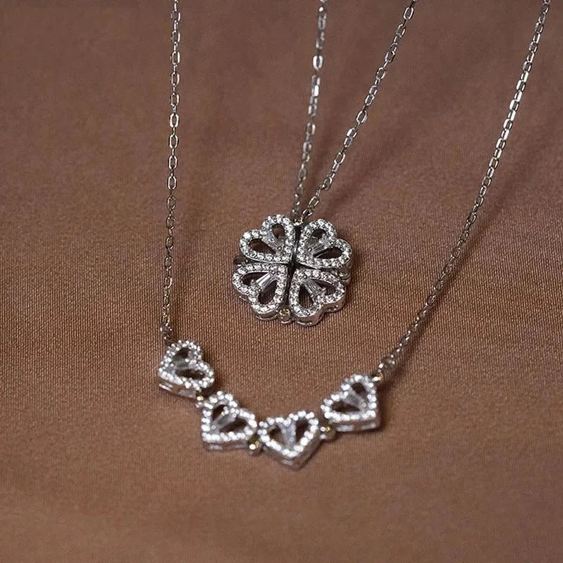 Heart Four Leaf Clover Pendant Necklace