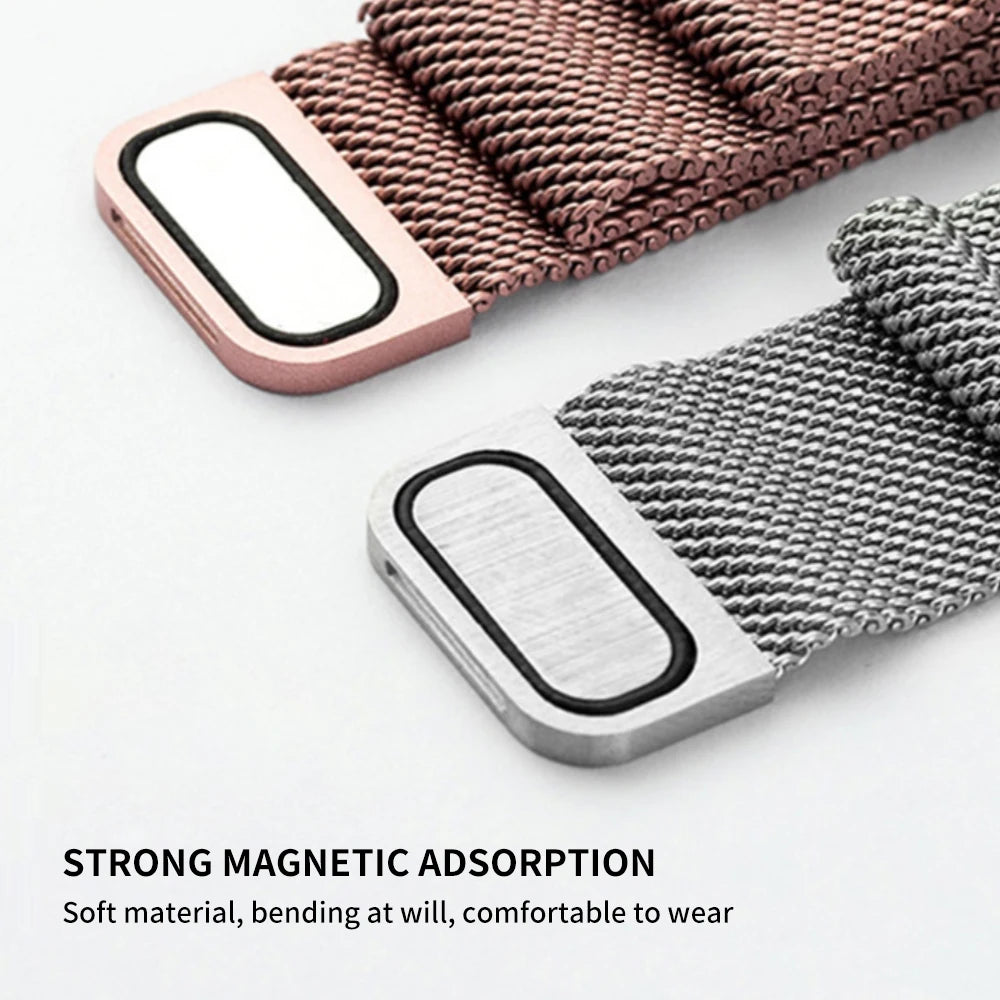 Sleek adjustable Milanese strap for Apple Watch, stylish and compatible with multiple sizes and series.