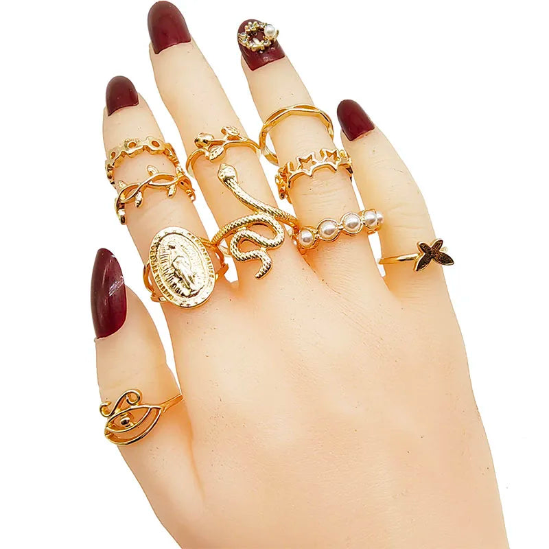 30pcs Gold Finger Rings Set – Snake Butterfly