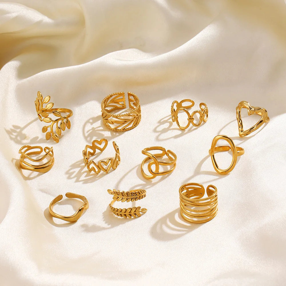 Gold Stainless Steel Heart Ring – Hollow Waterproof