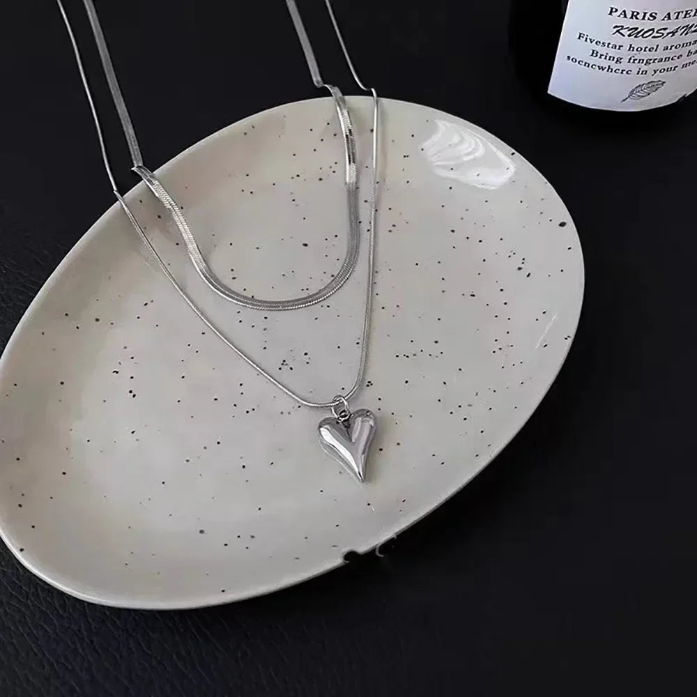 Double Layer Heart Pendant Necklace