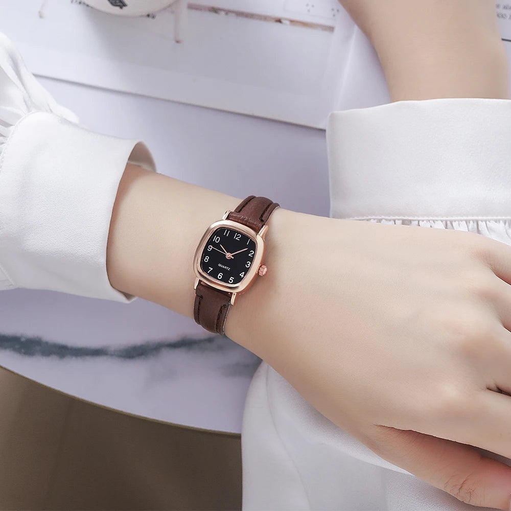Women’s Fashion Arabic Dial Quartz Watch – Leather Band Wristwatch