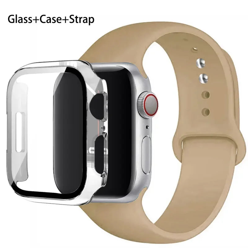 Glass + Case + Silicone Strap Set for Apple Watch 38mm–45mm