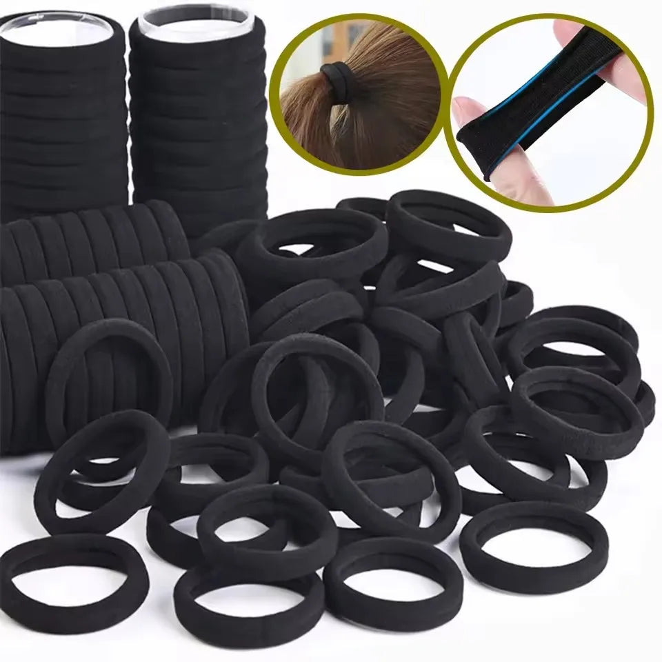 Set of 50/100 black elastic hair ties, durable and stretchable ponytail holders for everyday use.