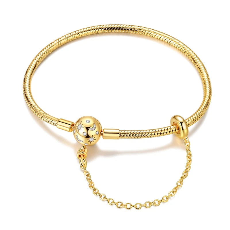 Star Moon Sun 925 Silver Charm Bracelet
