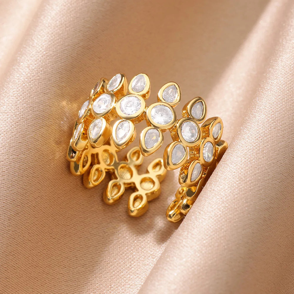 Zircon Crystal Geometric Adjustable Ring – Stainless Steel Gold