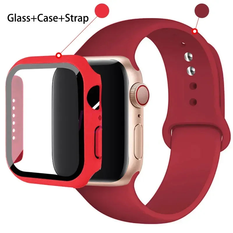 Glass + Case + Silicone Strap Set for Apple Watch 38mm–45mm