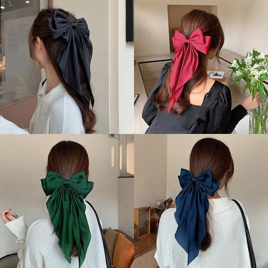 Elegant satin bow hair clip with strong hold and soft feminine style.