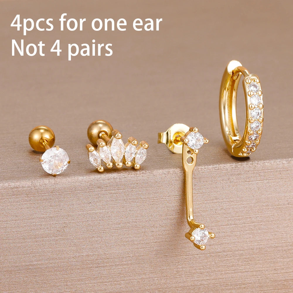 4PCS Stainless Steel Huggie Hoop Earrings Set